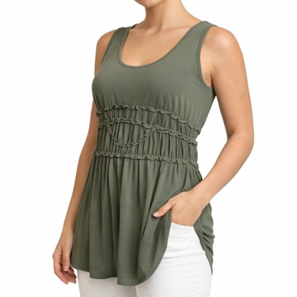 Max Studio Tops - Max Studio Olive Green Ruffle Empire Waist Tank | Size Small